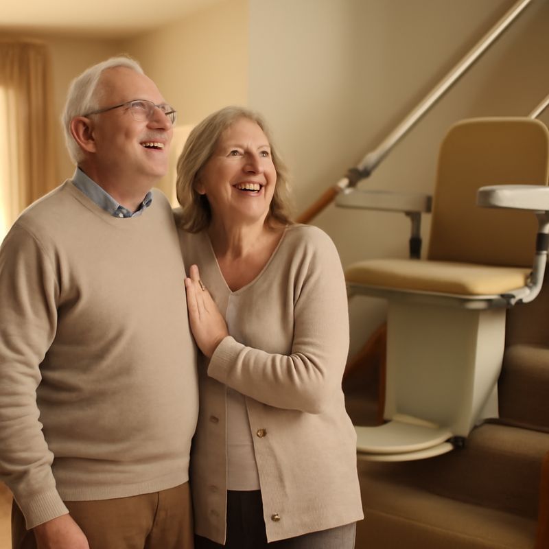 Happy couple with their new stair lift
